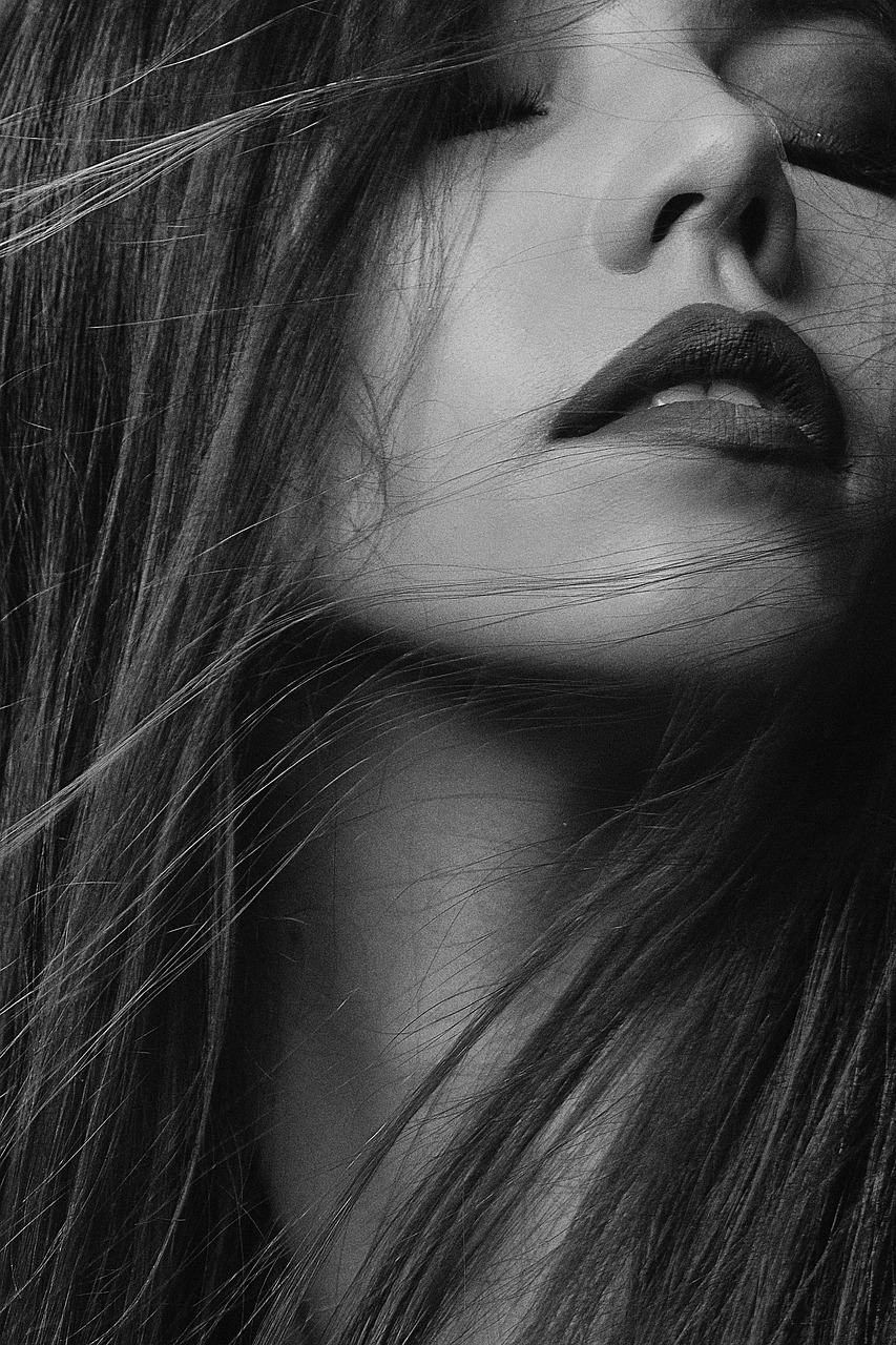 girl, studio, female, woman, profile, black and white, m